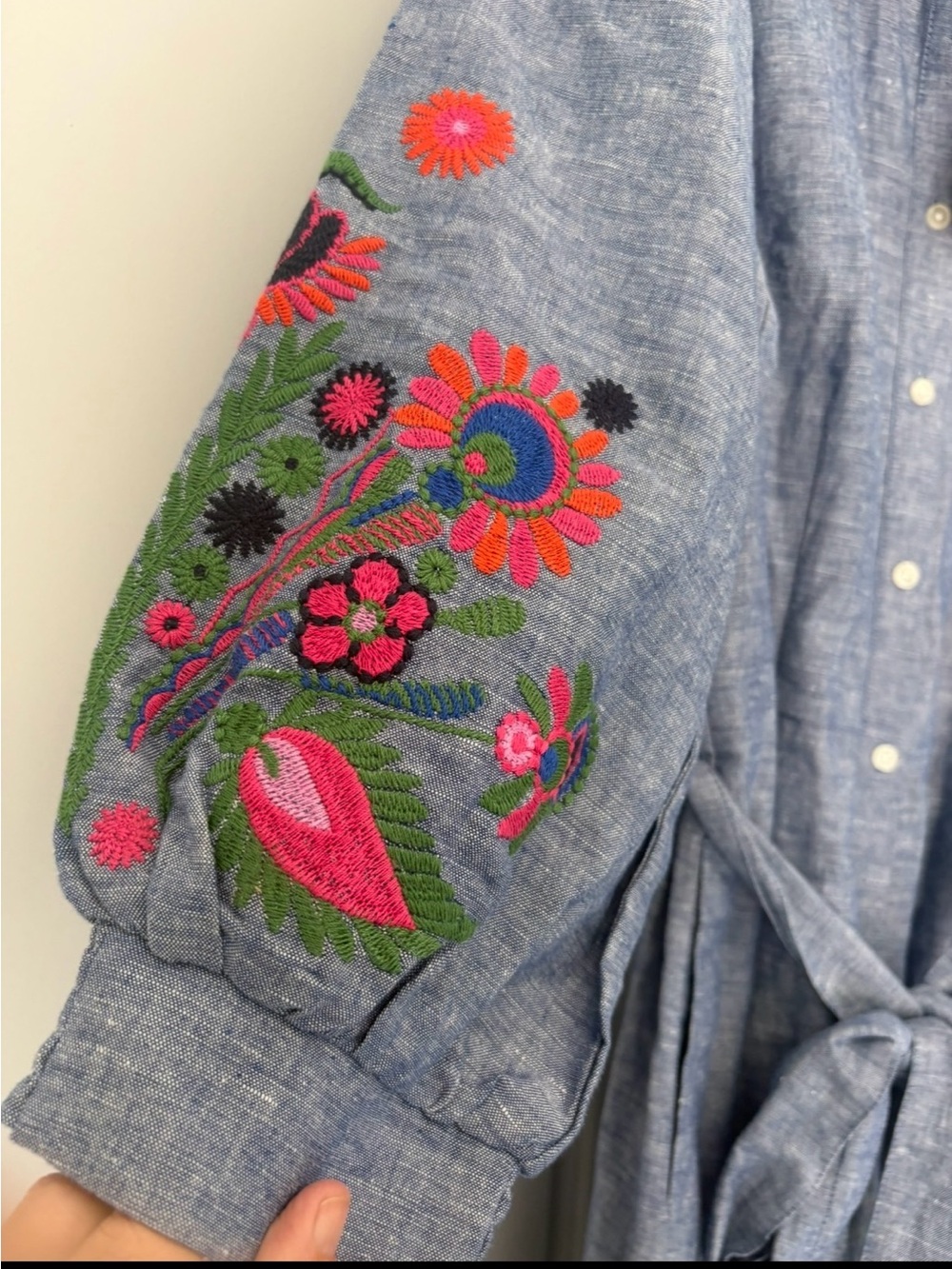 Boden dress NWT US12 Blue Embroidered Button-Front Clara dress linen blend - Picture 7 of 13